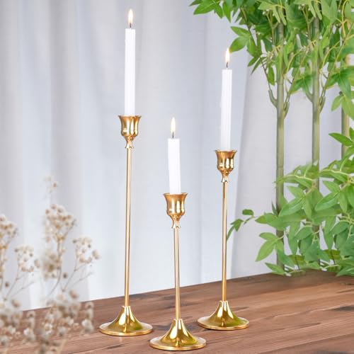 Metal Candle Holders for Candlesticks Taper Candlestick Holders Set Vintage Decorative Centerpiece Candelabra Tall Candle Stands (12 Count)