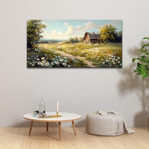 Large Wall Art For Living Room Canvas Wall Decor For Bedroom Office Wall Decoration Vintage Country Field Landscape Painting Framed Pictures Artwork Room Mural Aesthetic Home Decor 30"x60"