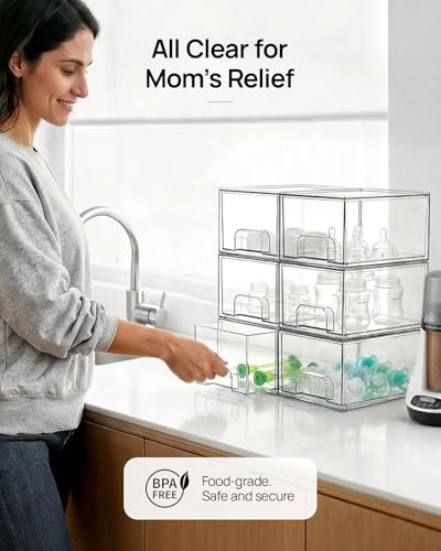 2 Pack Small Clear Stackable Storage Drawers for Desk (2 Count)