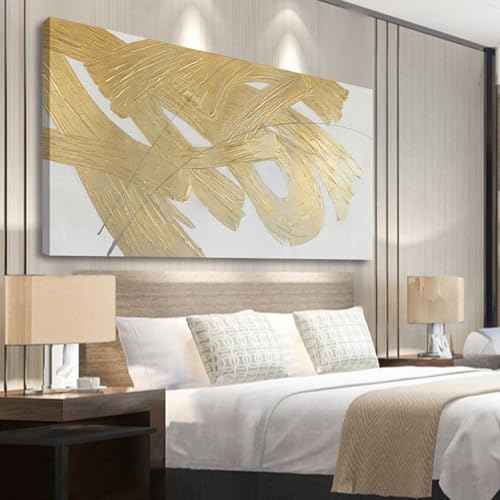 Wall Decorations for Living Room Gold and White Abstract Canvas Art Oil Painting Large Minimalist Decor Wall Art for Office Bedroom Home 29"x 58"