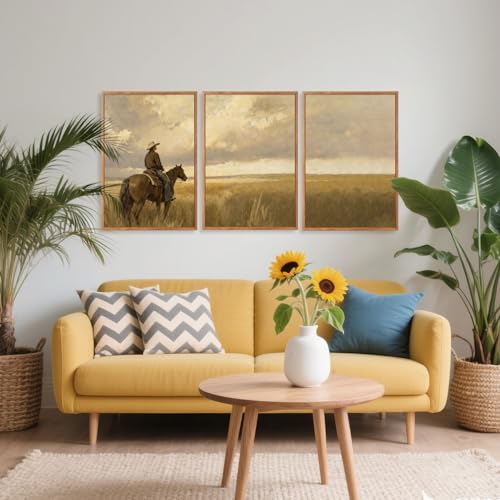 3 Pcs Western Cowboy Framed Wall Art 16x24 Inch