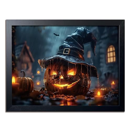 Wood Framed Dark Halloween Pumpkin Wall Art