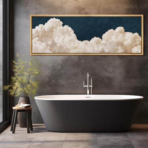 Large Framed Canvas Print Wall Art Cumulus Clouds Panoramic Dramatic Skyline Illustrations Antique Retro Fine Art Illustrations Decorative Colorful for Bedroom