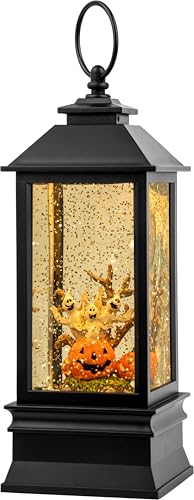 Halloween Snow Globe Lantern Water Glittering Spooky Ghosts in Pumpkins with Music