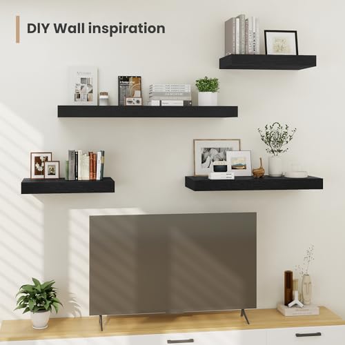 24 x 12 Deep Floating Shelves Wall Mounted Set of 2 Black (2 Count)