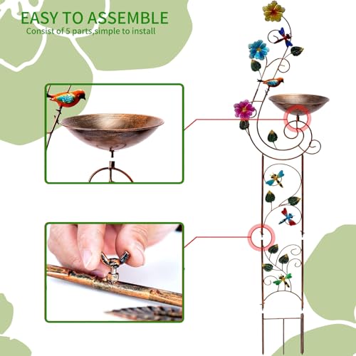 Metal Bird Bath with Trellis for Outside