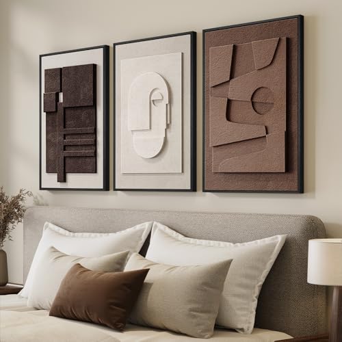 3D Textured Framed Brown and White Abstract Wall Art Set (3 Count)