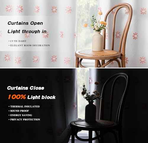 Pink Floral Blackout Curtains for Living Room 84 Inches 2 Panels (2 Count)
