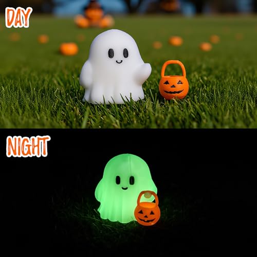 Halloween Decor Fluorescence Ghost Figurines Carrying Pumpkins