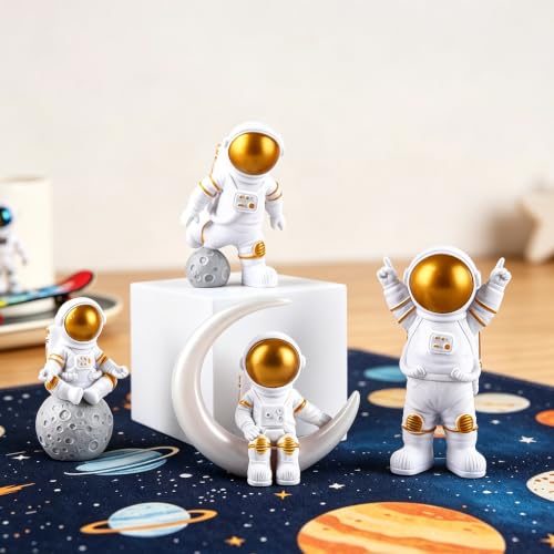 Gold White Astronaut Figurines Statues Set of 4 (4 Count)