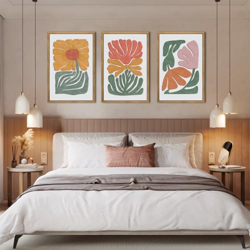 Large Boho Colorful Floral Wooden Wall Art Set