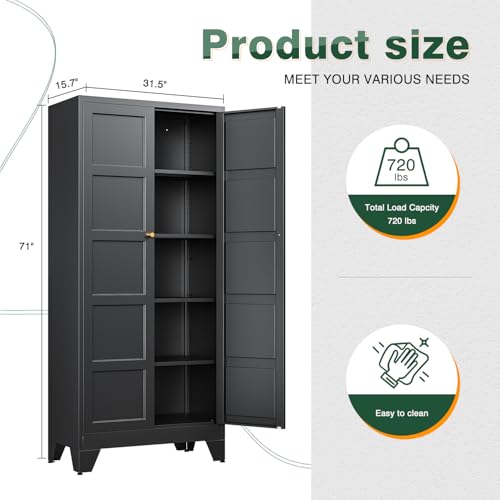 71" H Metal Storage Cabinet with 2 Doors and 4 Shelves