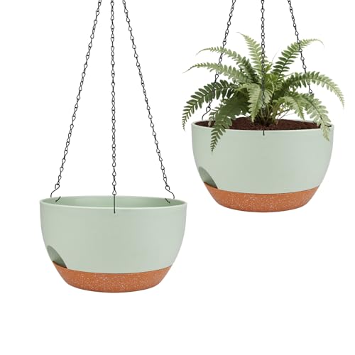 2 Pack 10 Inch Self Watering Hanging Planter for Indoor Outdoor Plants (2 Count)