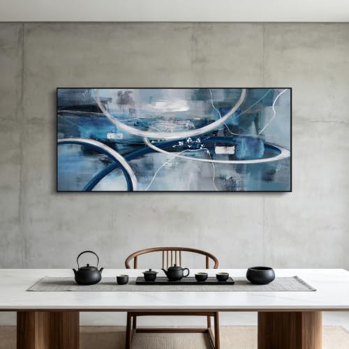 Blue Grey Intertwined Abstract Canvas Wall Art for Living Room 70x31 Inches