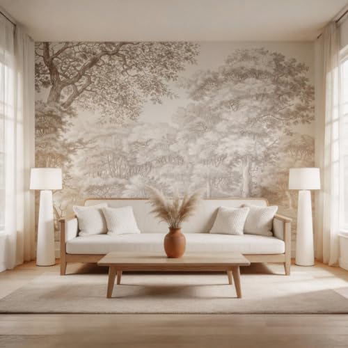 Beige Forest Peel and Stick Wallpaper Landscape Wall Mural