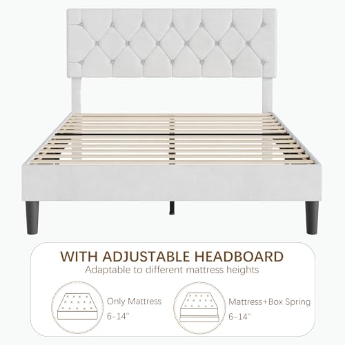 Queen Size Bed Frame with Diamond Tufted Headboard