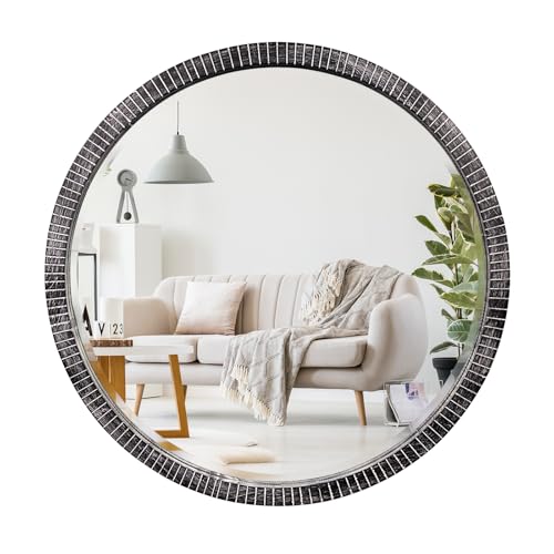 35" Round Wood Mirror