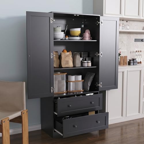 64.2" Tall Black Kitchen Pantry