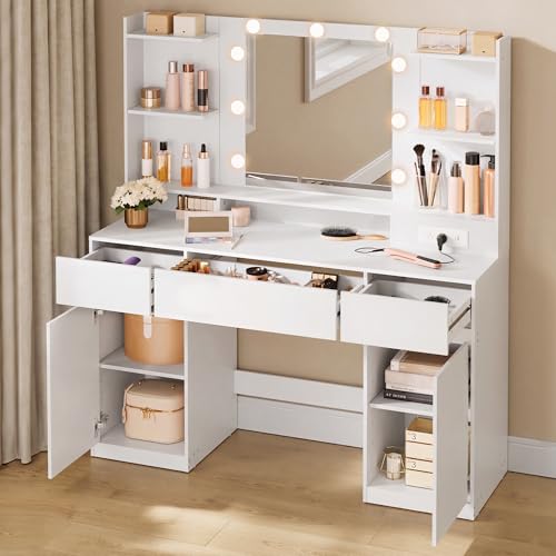 43.3 Inch Vanity Desk with Mirror and Lights