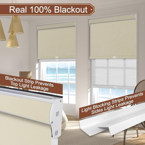 Cordless Dual Roller Shades.Beige and White.32 W x 72" H