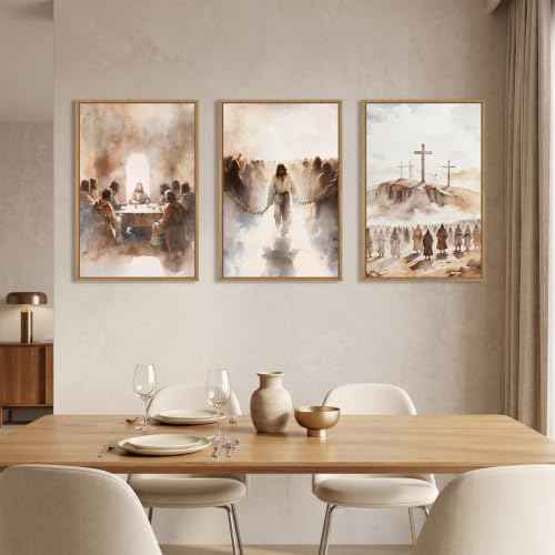 Large Jesus Neutral Framed Canvas Wall Art Set