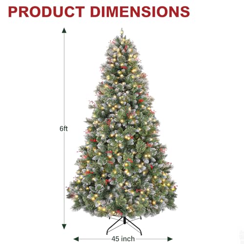 6 ft Prelit Christmas Tree with Pine Needle and Red Berries