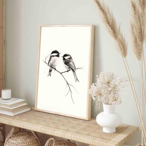 Bird Sketch Wall Art Minimalist Animal Print Vintage Bird Prints Pencil Drawing Wall Art Minimalist Birds Canvas Animal Sketch Prints Black And White Birds Picture Neutral Room Decor 16x24inch No Frame