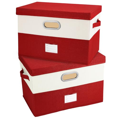 Large Linen Fabric Foldable Storage Bins with Removable Lid and Handles (2 Count)