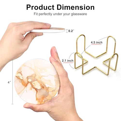 6 Pcs Gold Marble Abstract Ceramic Coasters with Holder for Coffee Table (6 Count)