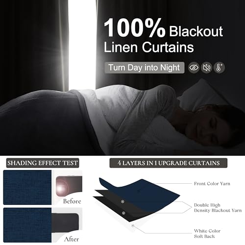 Navy Blue Blackout Curtains 102 Inch Length for Kids