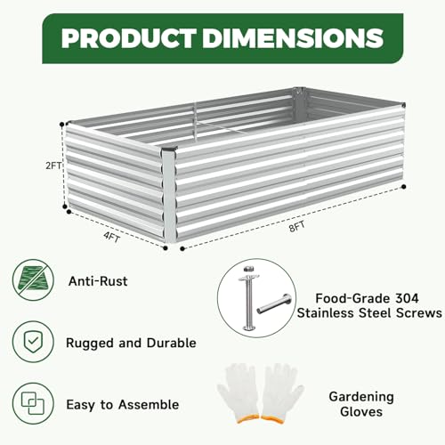 8x4x2ft Outdoor Metal Raised Garden Bed