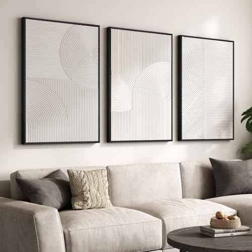 Large 3D Textured Modern White Abstract Wall Art for Living Room (3 Count)