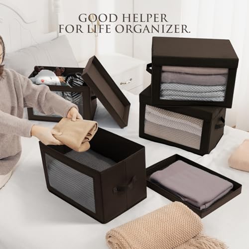 Brown Fabric Storage Bins with Lids (6 Count)