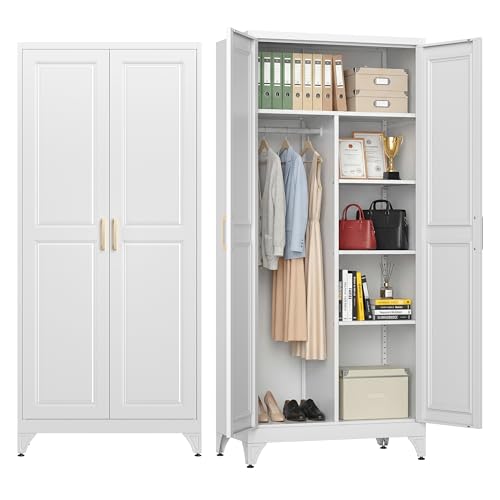 71" Tall Wardrobe Closet with 2 Doors and Hanging Rod