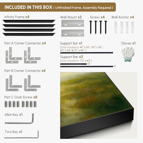 46"x60" Extra Large Framed Wall Art Soft Pastel Hills Dreamy Landscape Illustration for Home Living Room Bedroom Decor