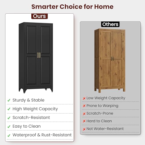 71" Tall Wardrobe Closet with 2 Doors and Hanging Rod