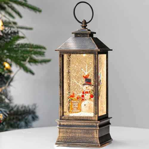 10'' Frosty's Tree Farm Snowman Musical Lighted Snow Globe Water Lantern with Swirling Glitter Decoration for Christmas Home