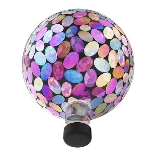 Outdoor Solar Powered Pink Glass Mosaic Gazing Globe with LED Lights and Metal Stand