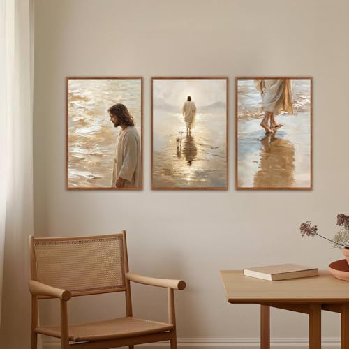 KAlRNE Large Jesus & Sheep Wall Art Christian Bible Decor Set (3 Count)