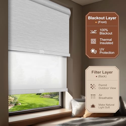 Cordless Dual Roller Shades. White.37 W x 72" H