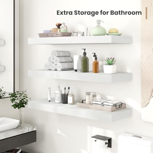 48 x 12 Deep Floating Shelves Wall Mounted Set of 2 White (2 Count)