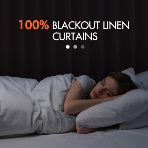 100% Blackout Back Tab Pleat Linen Curtains 50" Wx108 L (2 Count)