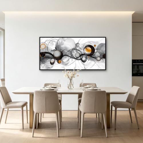 Abstract Wall Art for Living Room Black White Orange Picture 48x24 Inches