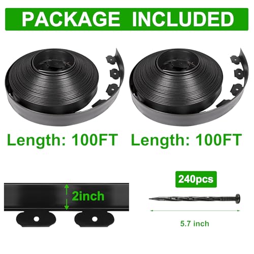 2 Inch Tall 200 FT Garden Edging Kit with 240pcs Spikes (240 Count)
