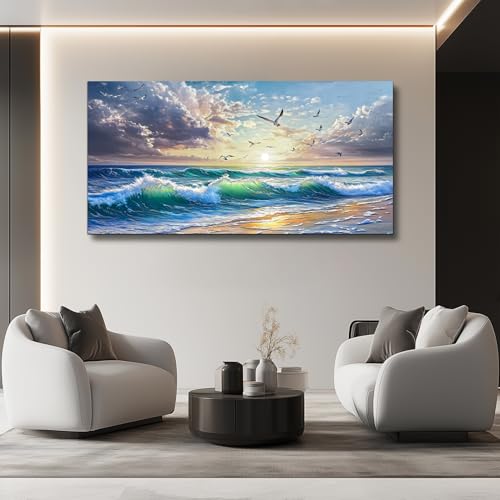 Canvas Wall Art For Living Room Wall Decor For Bedroom Restaurant Modern Office Home Decorations Seaside Landscape Painting Printing Pictures Artworks Poster Mural Ready To Hang 24"X48"