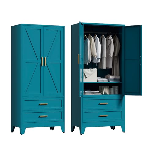71'' Farmhouse Metal Wardrobe Cabinet with Hanging Rod
