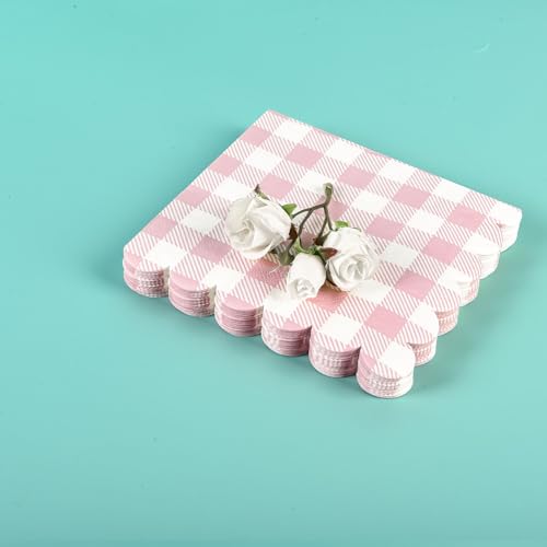 175 Pcs Pink Gingham Paper Plates and Napkins with Cups (175 Count)