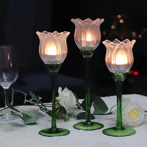 Frosted White Flower Candle Holder Set of 3 (3 Count)