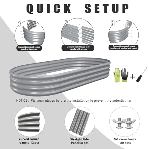 2 Pack 8x4x1FT Galvanized Raised Garden Bed Kit Oval Metal Ground Planter Box Outdoor Bottomless Planter Raised Beds for Vegetables Flowers Herbs Fruits