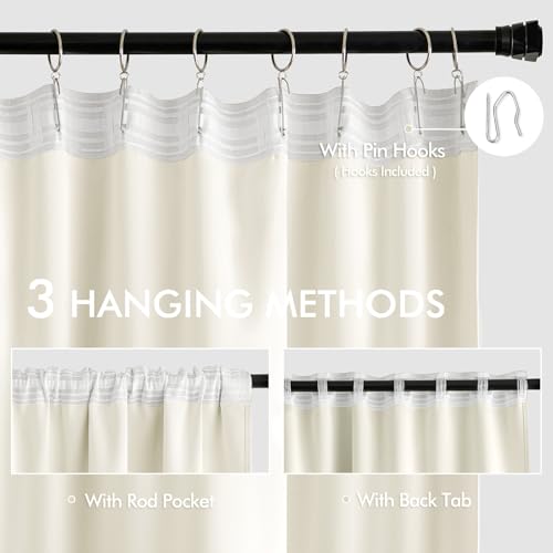Cream Back Tab Blackout Curtains 52x63 Inches Long 2 Panels Set